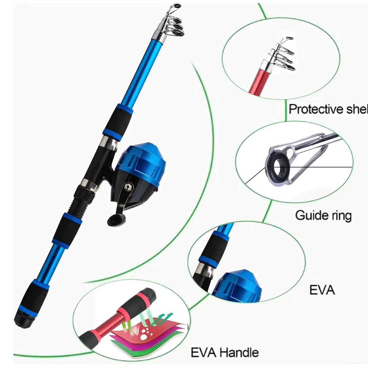 Wholesale 1.8M Portable Telescopic Spinning Rod & Reel Combo