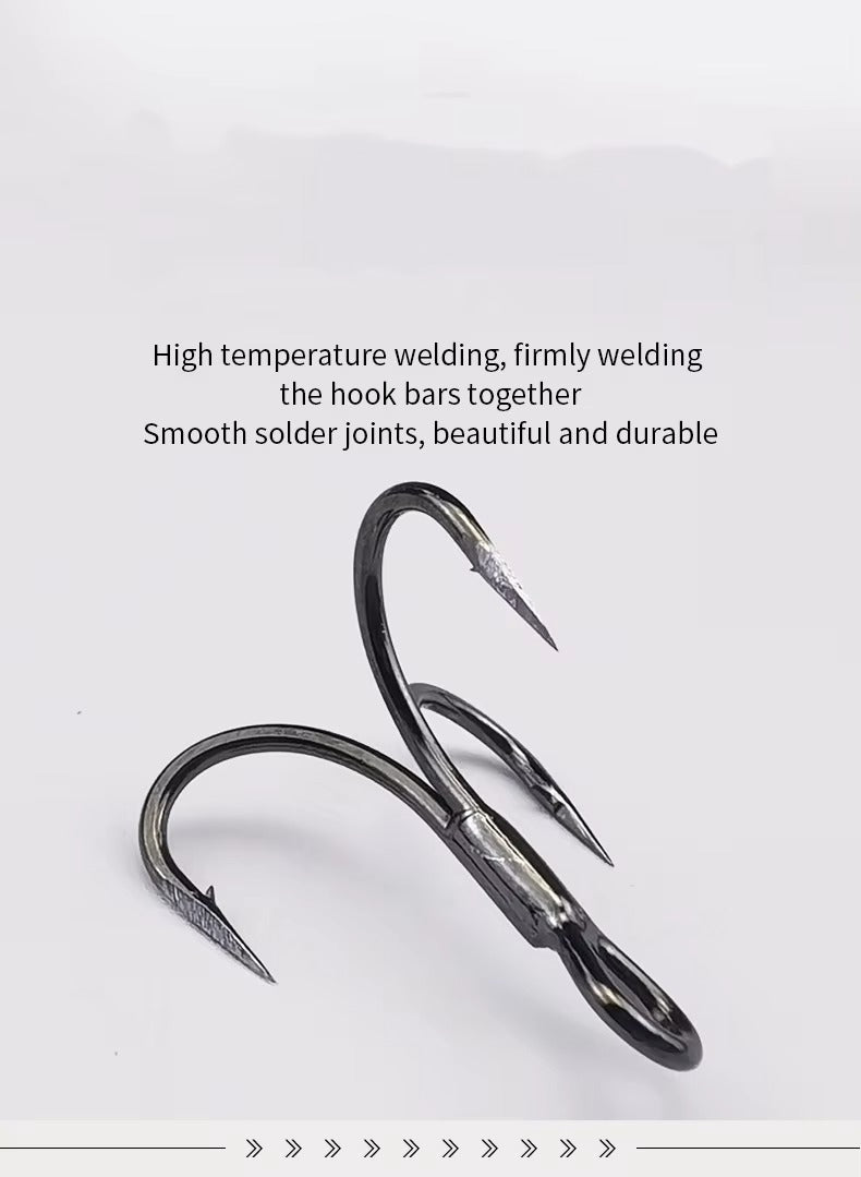 High-Quality 4X Strong Treble Hooks – Saltwater, High Carbon Steel (1#-8#), Black Nickel, Barbed