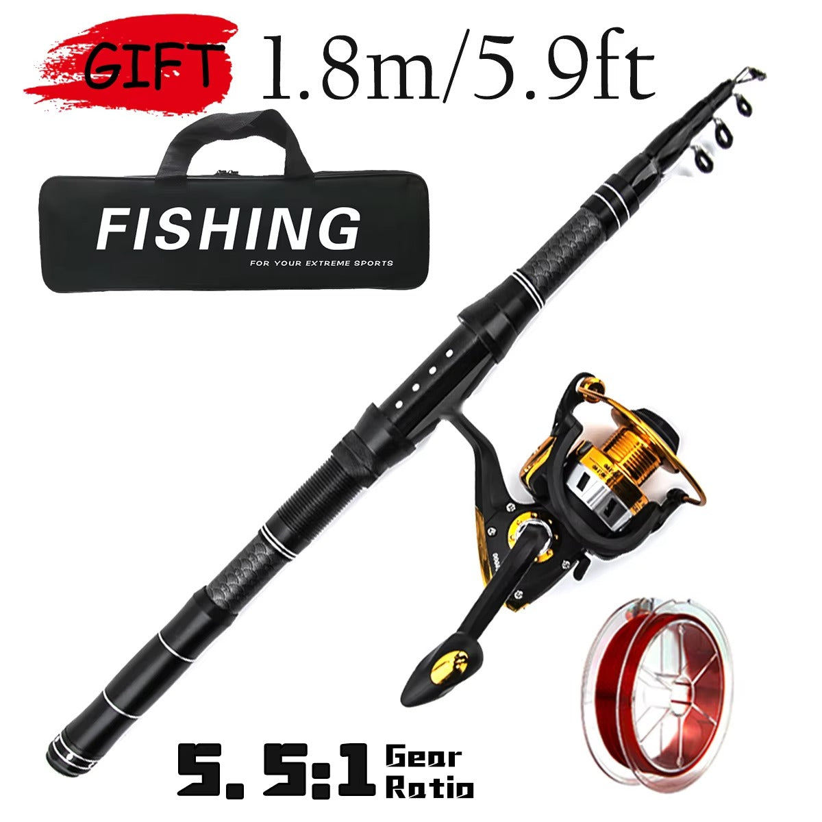 Wholesale Portable Telescopic Carbon Fiber Rod & Reel Combo