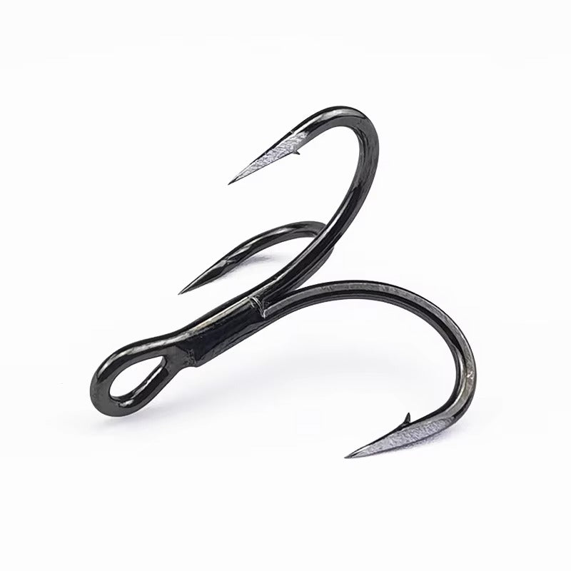 High-Quality 4X Strong Treble Hooks – Saltwater, High Carbon Steel (1#-8#), Black Nickel, Barbed