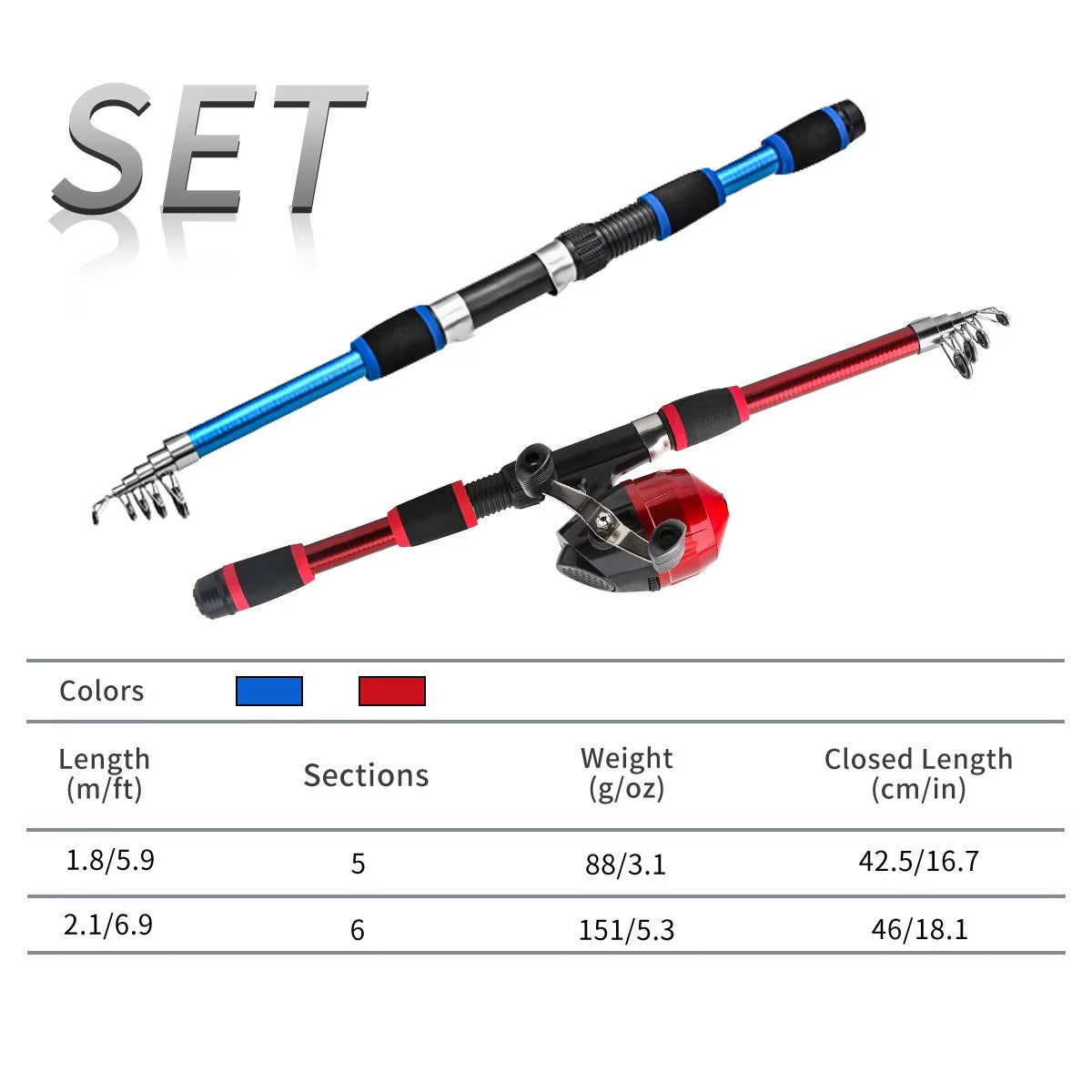 Wholesale 1.8M Portable Telescopic Spinning Rod & Reel Combo