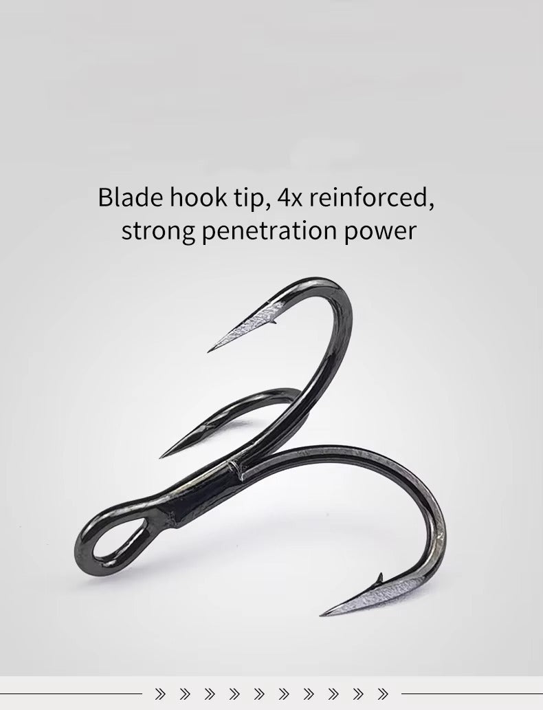 High-Quality 4X Strong Treble Hooks – Saltwater, High Carbon Steel (1#-8#), Black Nickel, Barbed