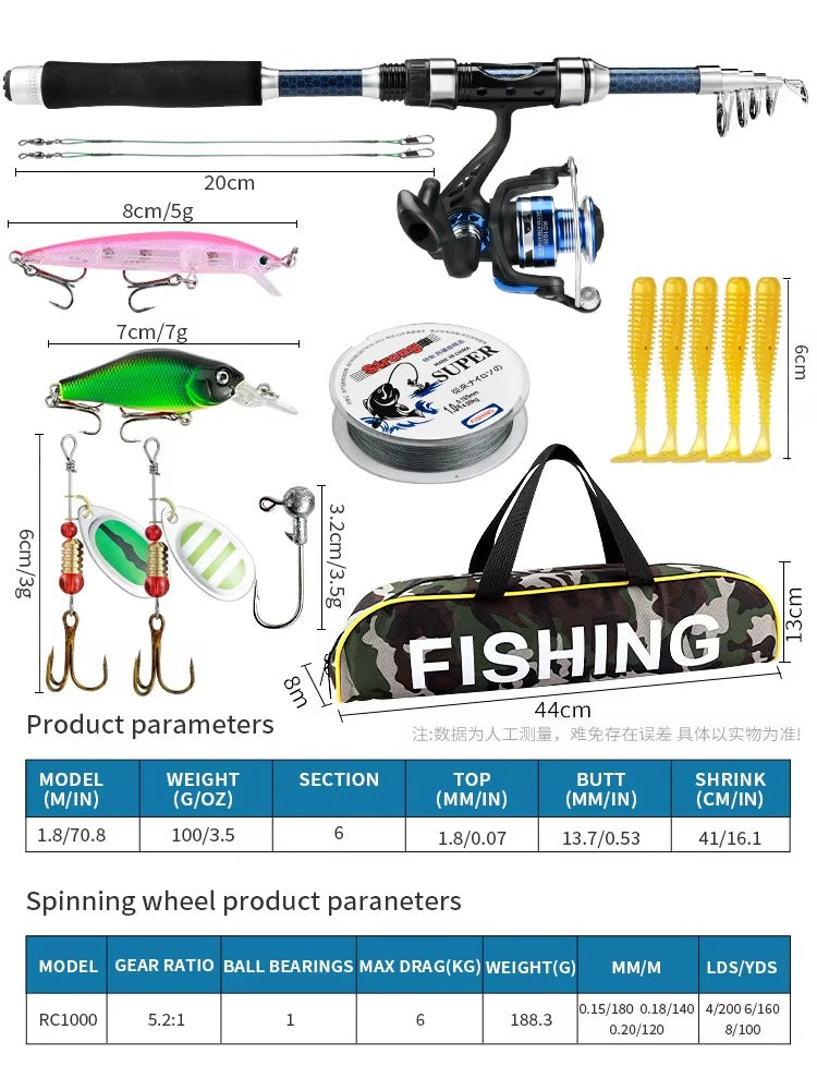 Wholesale 1.8m Lure Fishing Set – Spinning Rod, Reel & Hard/Soft Lures (Sea Fishing)