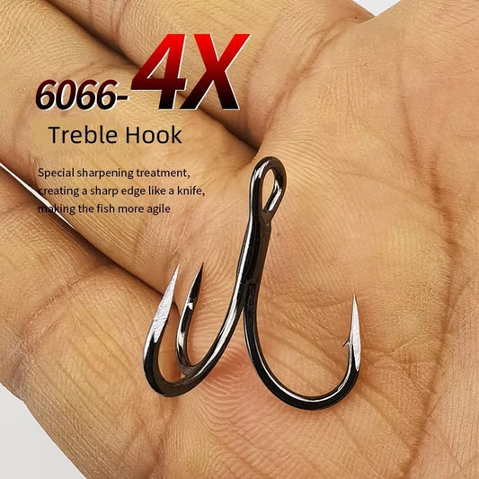 High-Quality 4X Strong Treble Hooks – Saltwater, High Carbon Steel (1#-8#), Black Nickel, Barbed