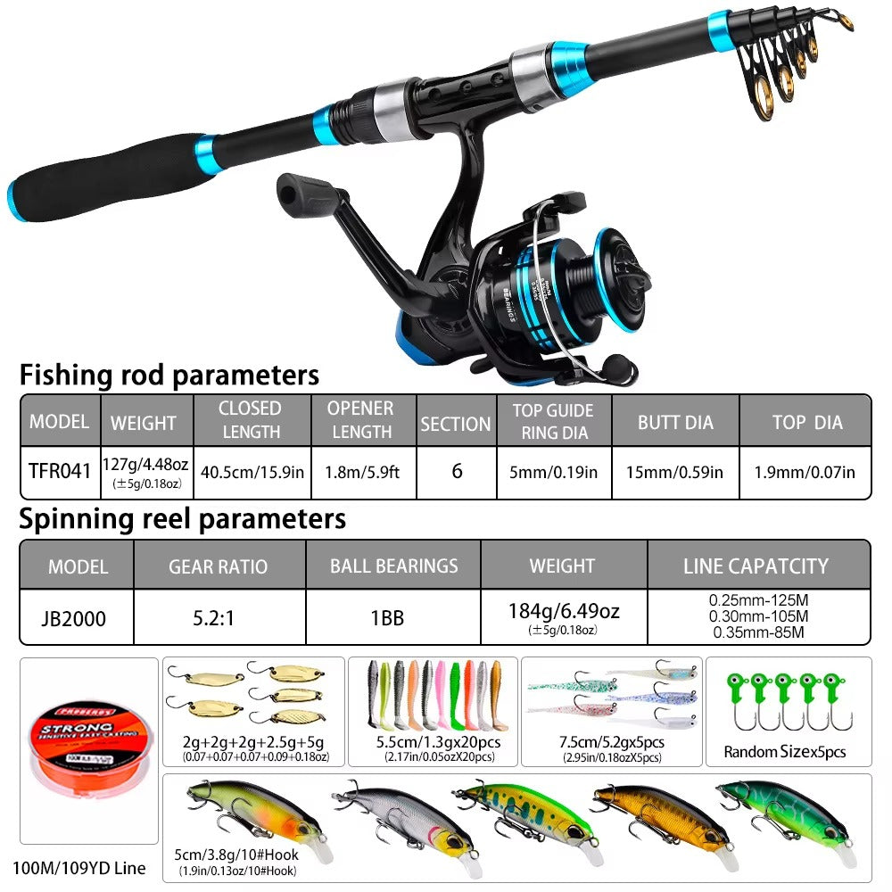 Wholesale 1.8m Portable Telescopic Spinning Rod & Reel Set – Fresh/Saltwater Bass, With Lure Accessories