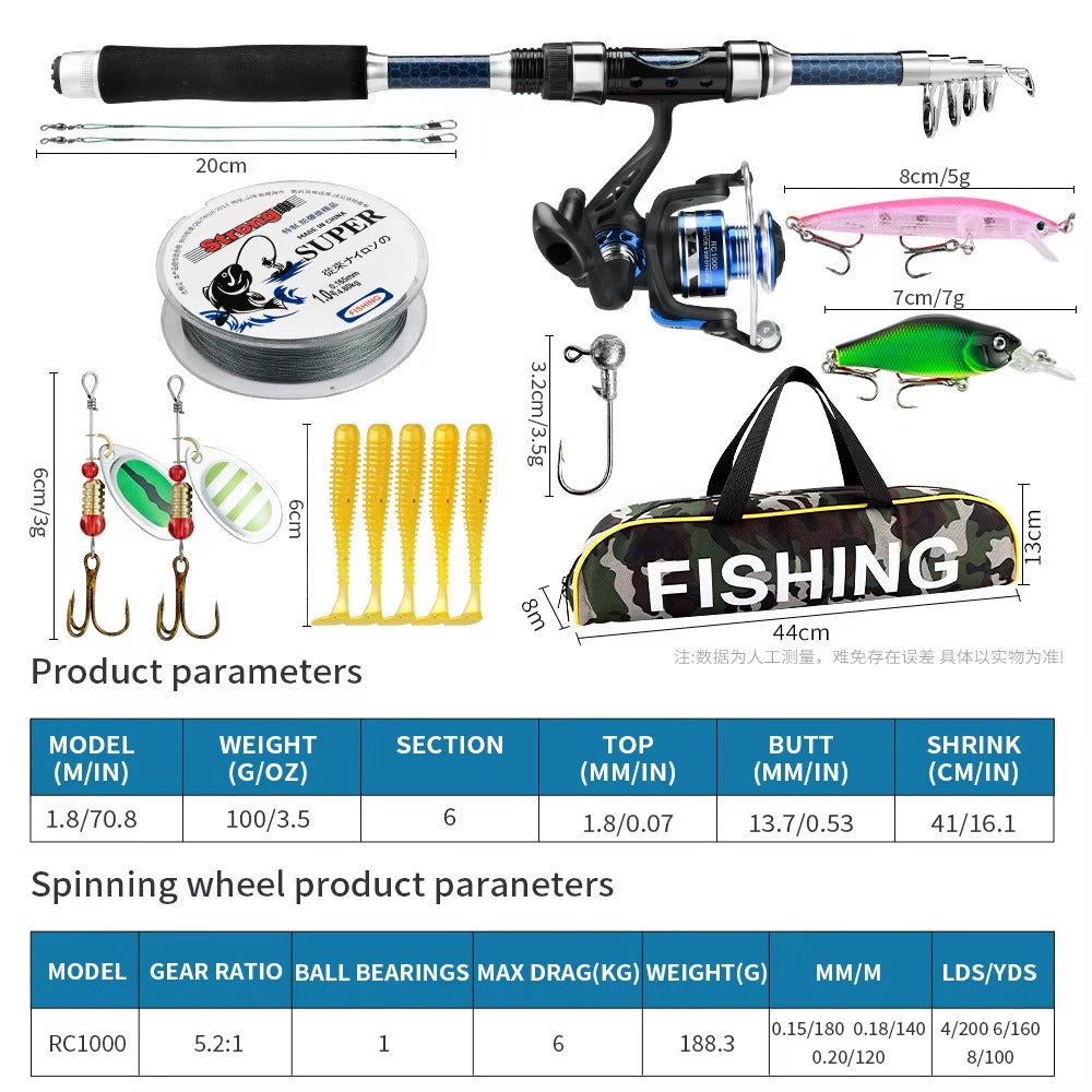 Wholesale 1.8m Lure Fishing Set – Spinning Rod, Reel & Hard/Soft Lures (Sea Fishing)