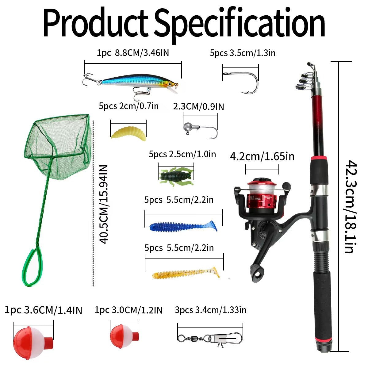Wholesale Kids' 1.8m Portable Telescopic Lure Fishing Rod Set.