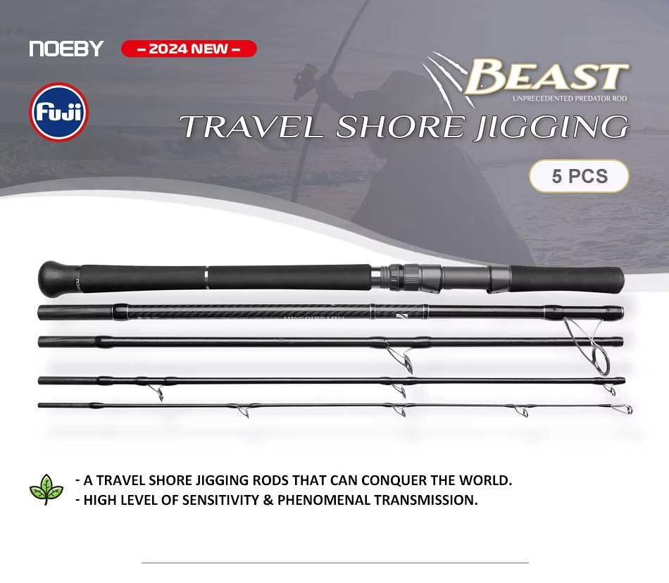 5-Piece Travel Jigging Rod – 80-300g Lure, Long-Distance Shore Casting