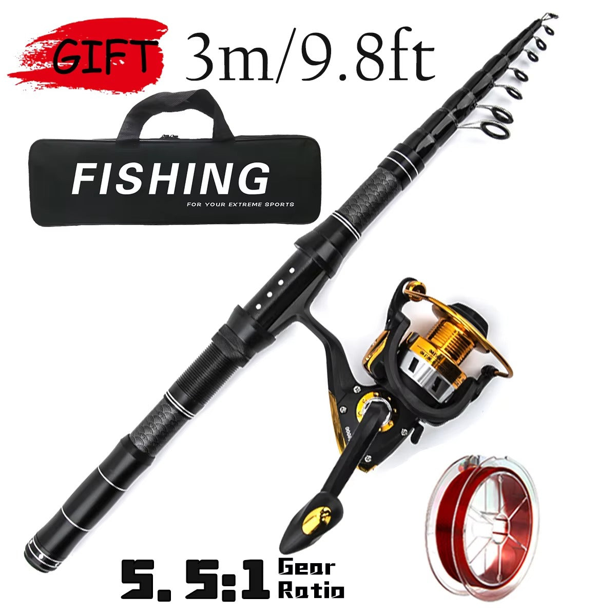 Wholesale Portable Telescopic Carbon Fiber Rod & Reel Combo
