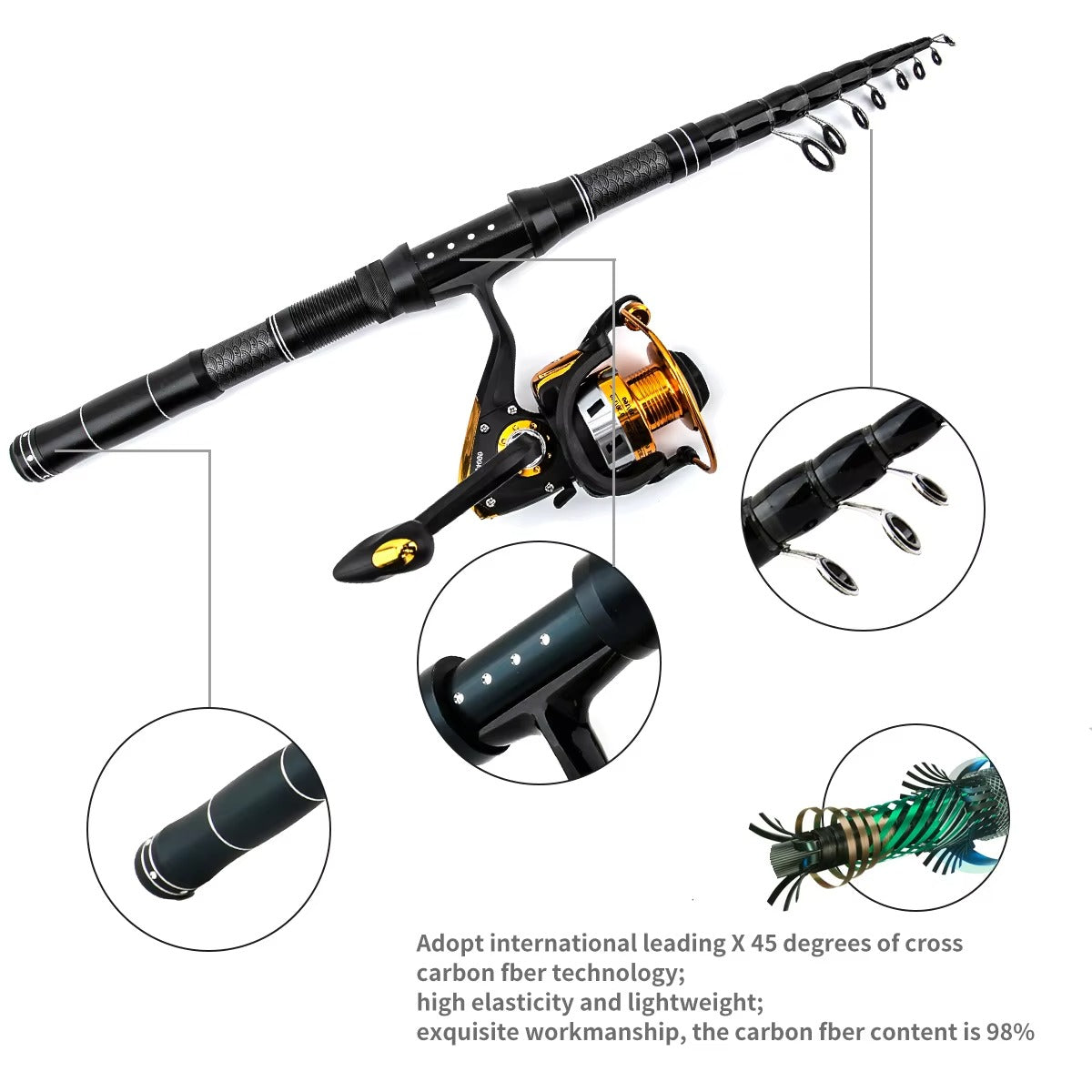 Wholesale Portable Telescopic Carbon Fiber Rod & Reel Combo